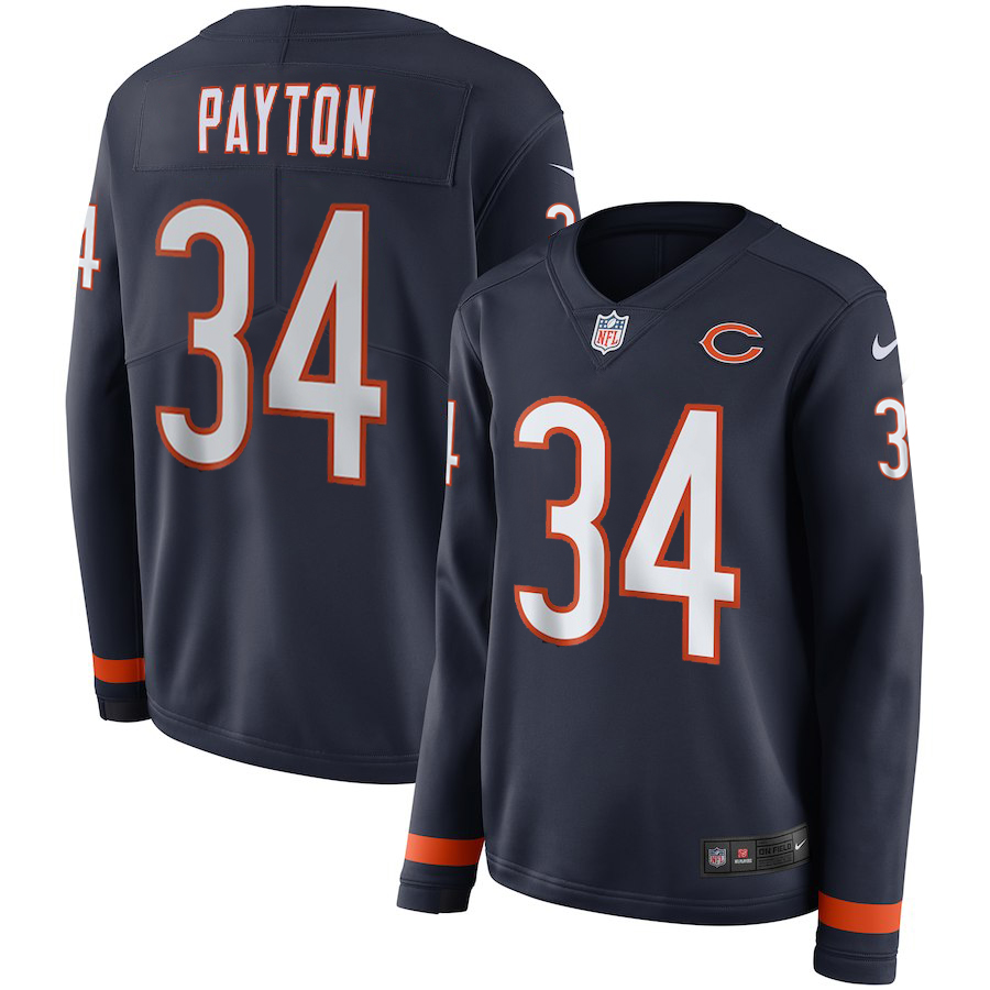 Women Chicago Bears #34 Payton blue  Limited NFL Nike Therma Long Sleeve Jersey->women nfl jersey->Women Jersey
